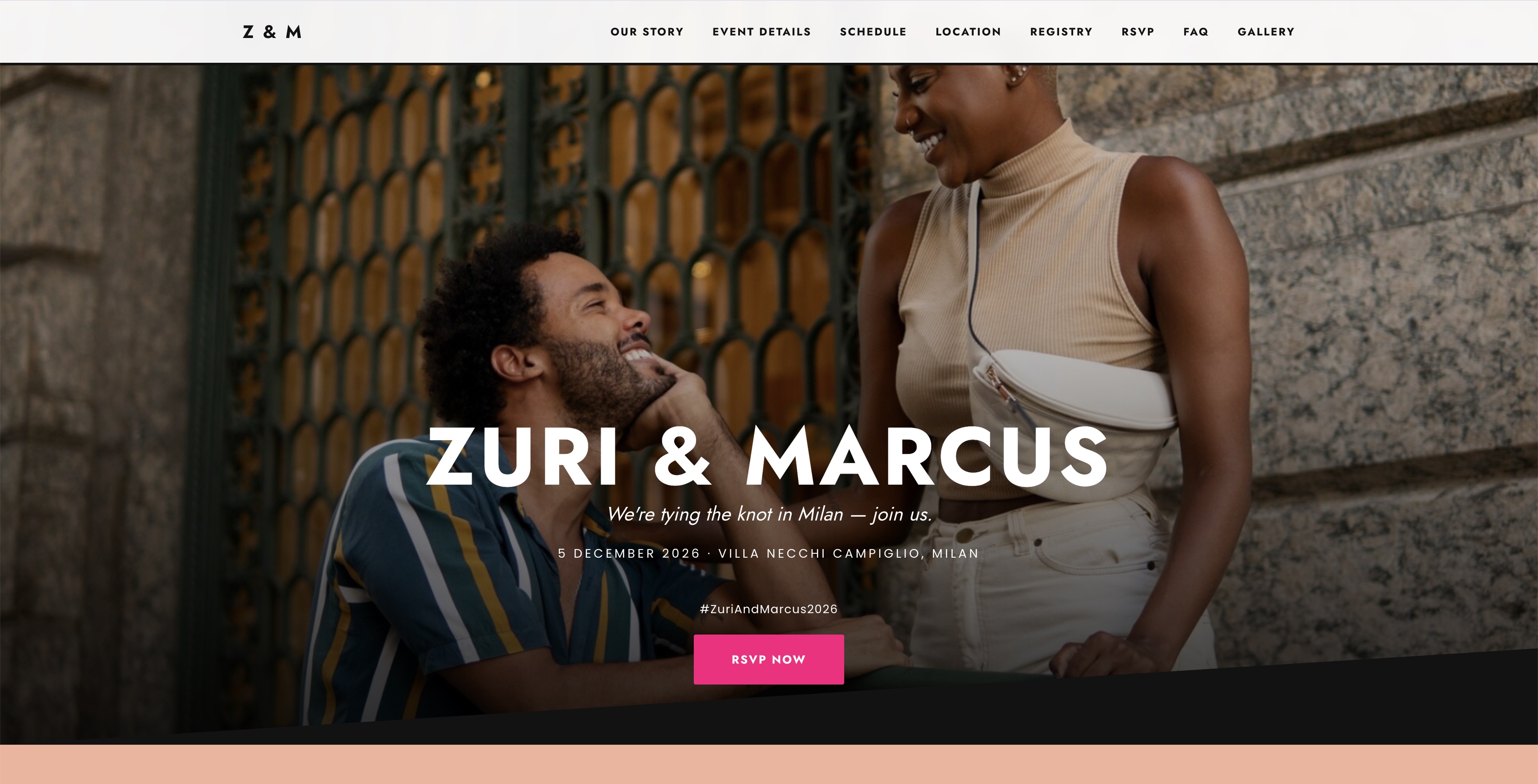 Waridi wedding website theme preview